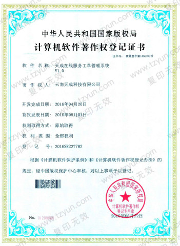 天成在线服务工单管理系统V1.0